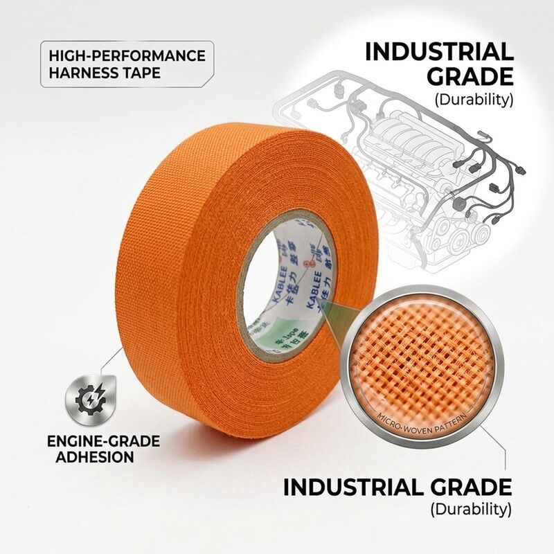 Kablee High Temperature 0.25mm Abrasion Resistant Automotive Wire Harness Tape Black Orange