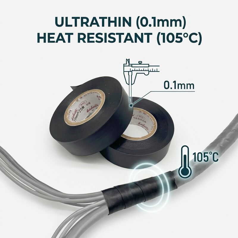 0.1mm Black Insulation PVC Tape 105C Heat Resistant for Automotive Wire Harness Wrapping
