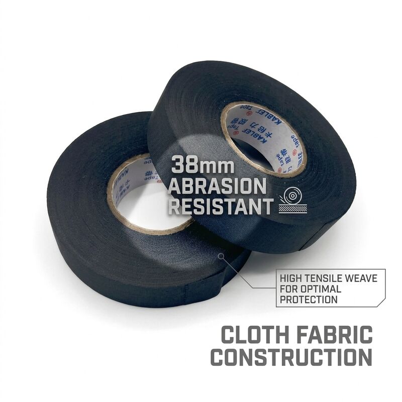 Black Cloth Wire Harness Tape 25mm x 25m High Temperature Resistant Automotive Wiring Loom Wrap