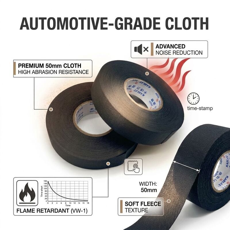 Fleece Automotive Cloth Wire Harness Tape 19mm x 20m Noise Reduction Anti Abrasion Wiring Wrap