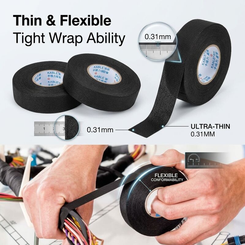 0.31mm Thin Fleece Wiring Harness Tape 15m Short Roll Noise Damping Abrasion Resistance Hand Tearable